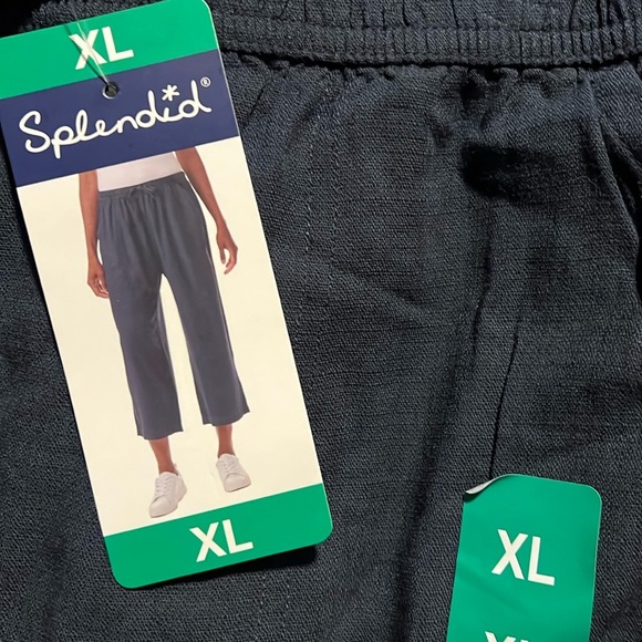 NWT Splendid Women's Navy Wide Leg Crop linen Pants Drawstring Elastic-waist - Picture 3 of 4